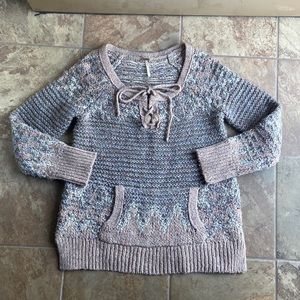 Free People Knit Wool Sweater with Lace-Up Detail